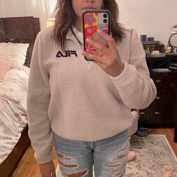 Fila Tops - FILA sportswear white/ beige fleece sweatshirt